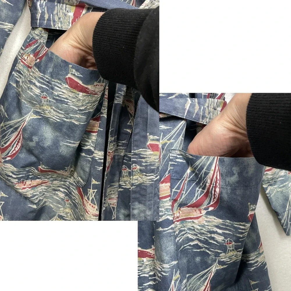 Polo Ralph Lauren‎ 90s Y2K Mens Robe Blue Boat Yacht Print Cotton S/M Nautical
